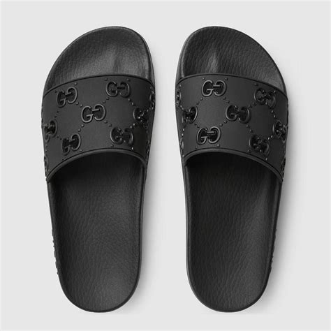 gucci women's slides black|Gucci rubber slides women.